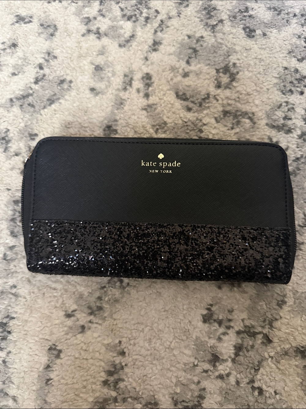 kate spade Black Glitter Zip Around Wallet